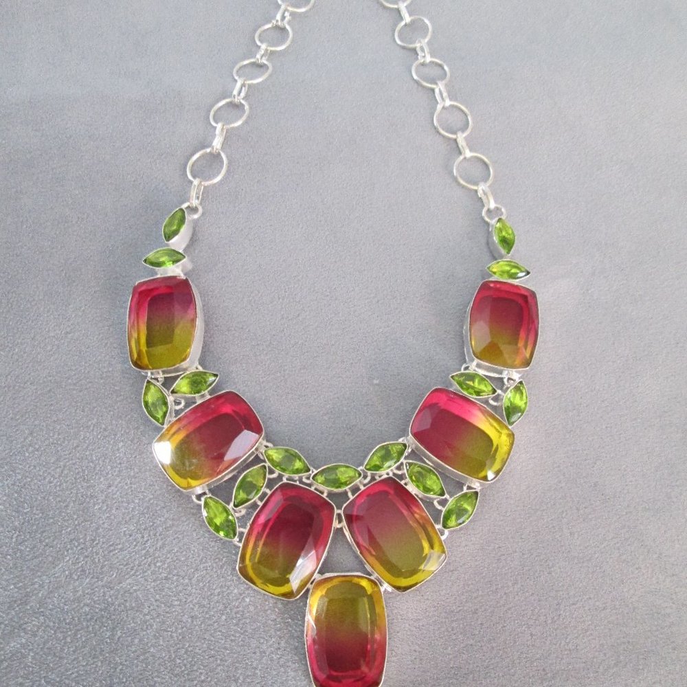 SUNRISE Peridot Tourmaline Necklace 18” Riviere - Picture 5 of 16